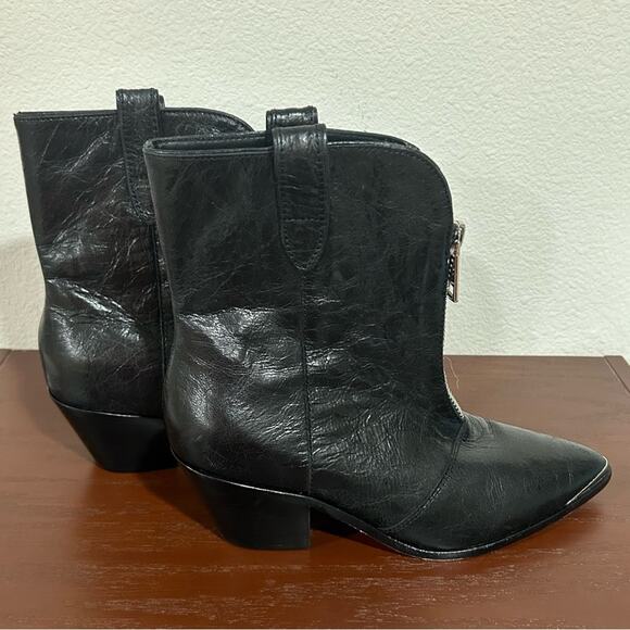 PAIGE Piper Black Leather Western / Moto Zipper Detail Booties Boots Size 9 - Picture 10 of 15